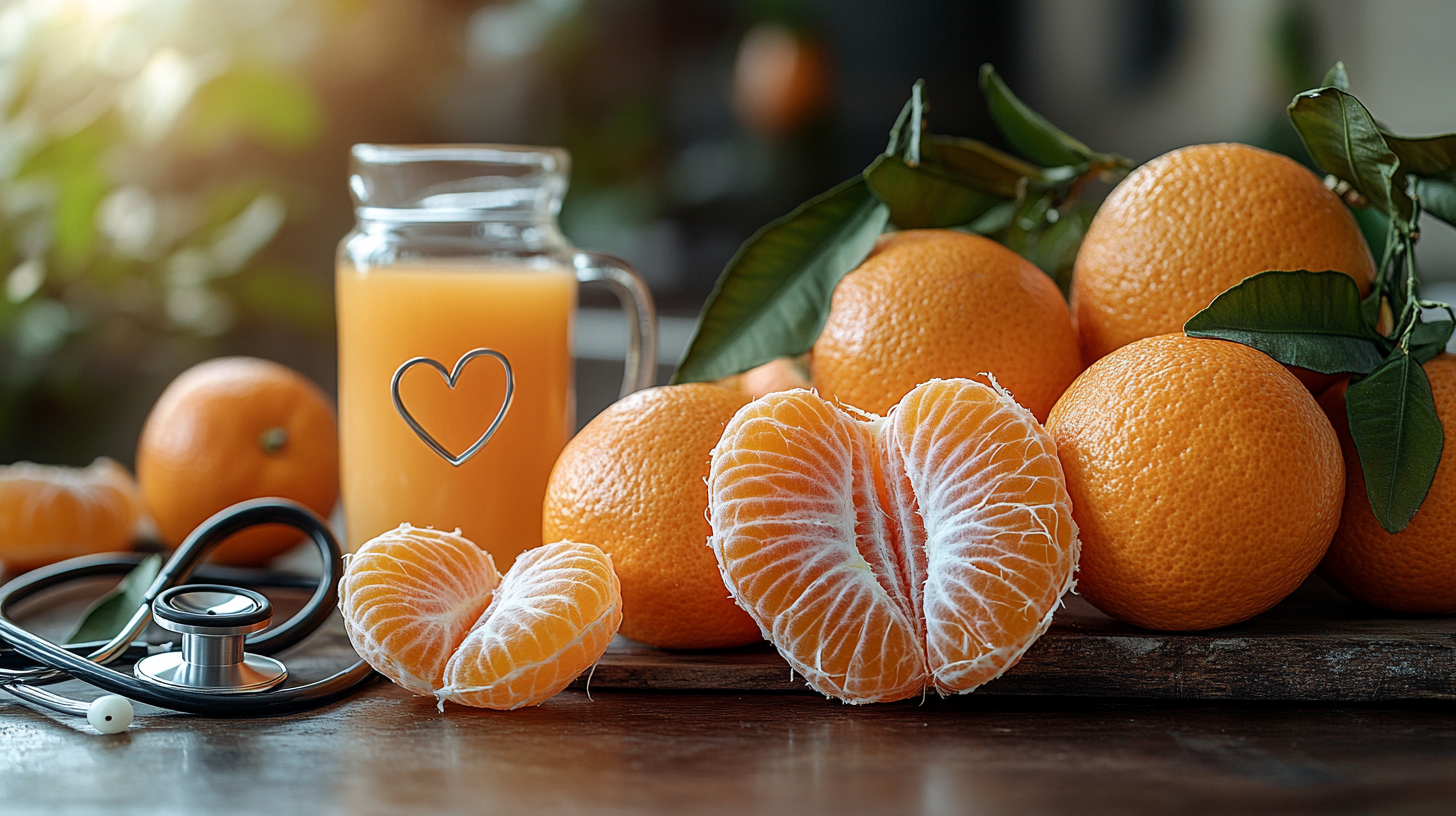 A high-quality image showcasing both fresh and freeze-dried tangerines together. Display fresh tangerines, some whole and some peeled, alongside freeze dried tangerines